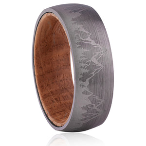 Mountain Tungsten Wedding Ring with Whiskey Barrel - 8mm Width - TCR245