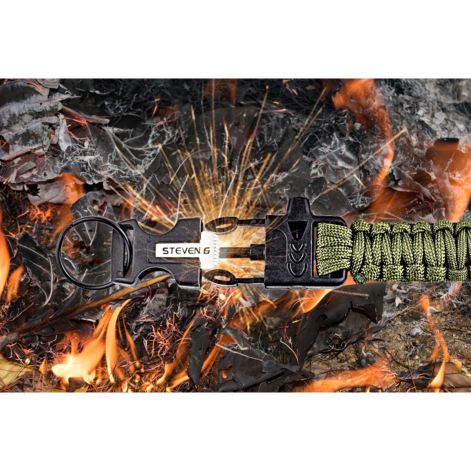 Steven G Paracord Carabiner Survival Keychain with Firestarter and Whi