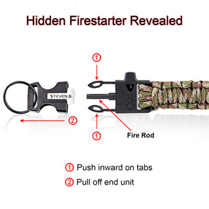 Steven G Paracord Carabiner Survival Keychain with Firestarter and Whistle - (pack of 2) PCKC062BKCA