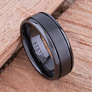 Black Ceramic Men's Wedding Ring - 8mm Width CER013-8 men’s wedding ring or engagement band, promise ring or anniversary ring gift for him - Steven G Designs