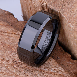 Black Ceramic Man's Wedding Ring - 8mm Width CER033-8 men’s wedding ring or engagement band, promise ring or anniversary ring gift for him - Steven G Designs