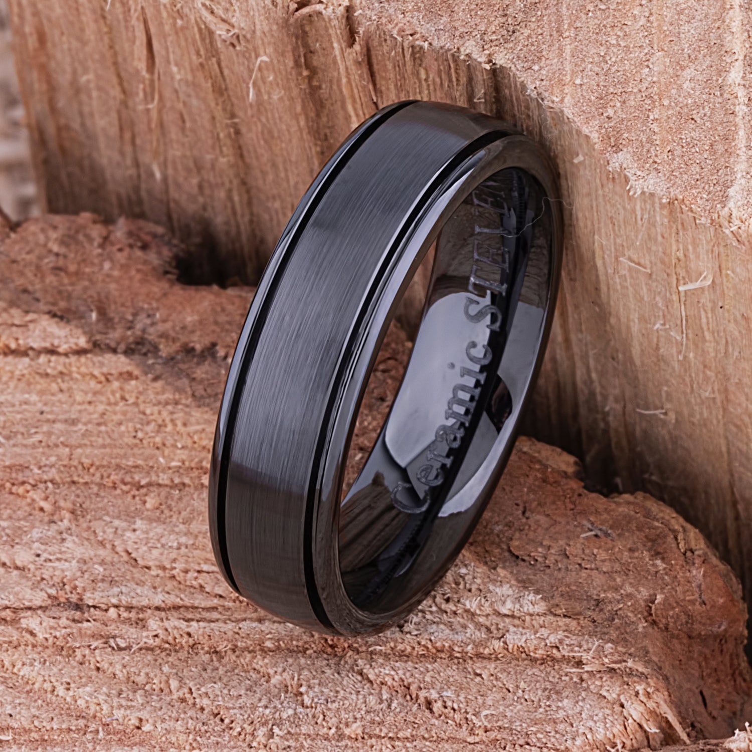 Black Ceramic Men’s Wedding or Promise Ring - 8mm Width
