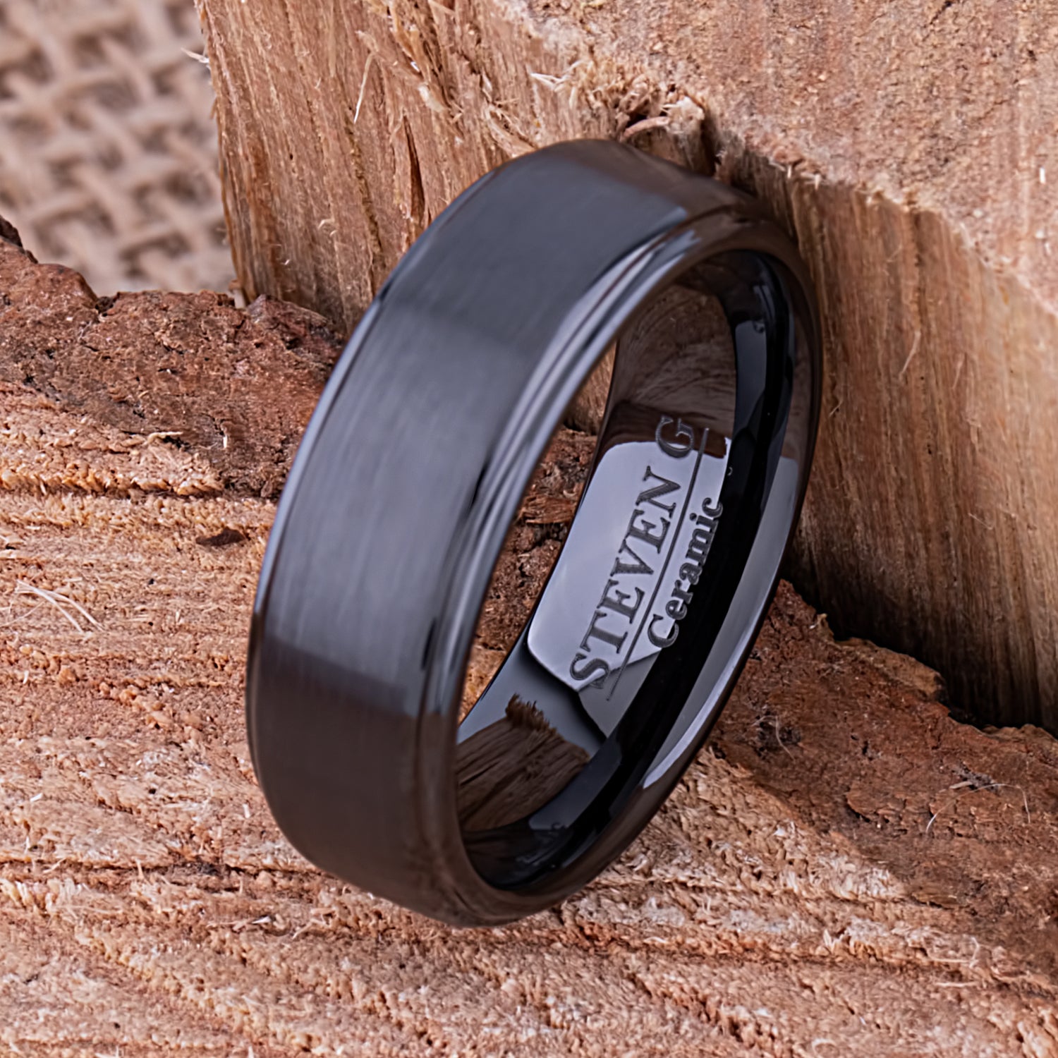Black Ceramic Men's Wedding Ring - 8mm Width CER052-8 men’s wedding ring or engagement band, promise ring or anniversary ring gift for him - Steven G Designs