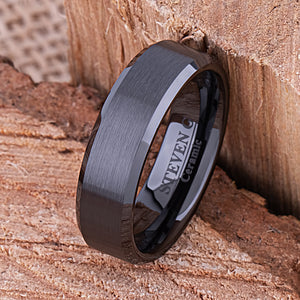 Black Ceramic Men's Wedding Ring - 7mm Width CER065-8 men’s wedding ring or engagement band, promise ring or anniversary ring gift for him - Steven G Designs