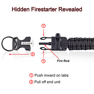 Steven G Paracord Carabiner Survival Keychain with Firestarter and Whistle - (pack of 2) PCKC062BKBK - Steven G Designs