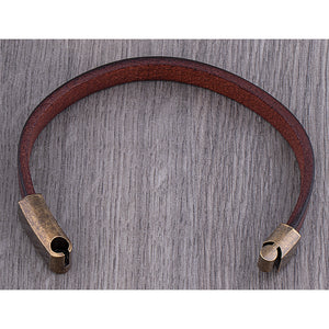 Men's Brownish Red Smooth Leather Bracelet with Polished Rustic Brass Secure Sliding Magnetic Clasp Lock, Great Gift For Men