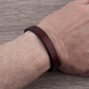 Men's Brownish Red Smooth Leather Bracelet with Polished Rustic Brass Secure Sliding Magnetic Clasp Lock, Great Gift For Men