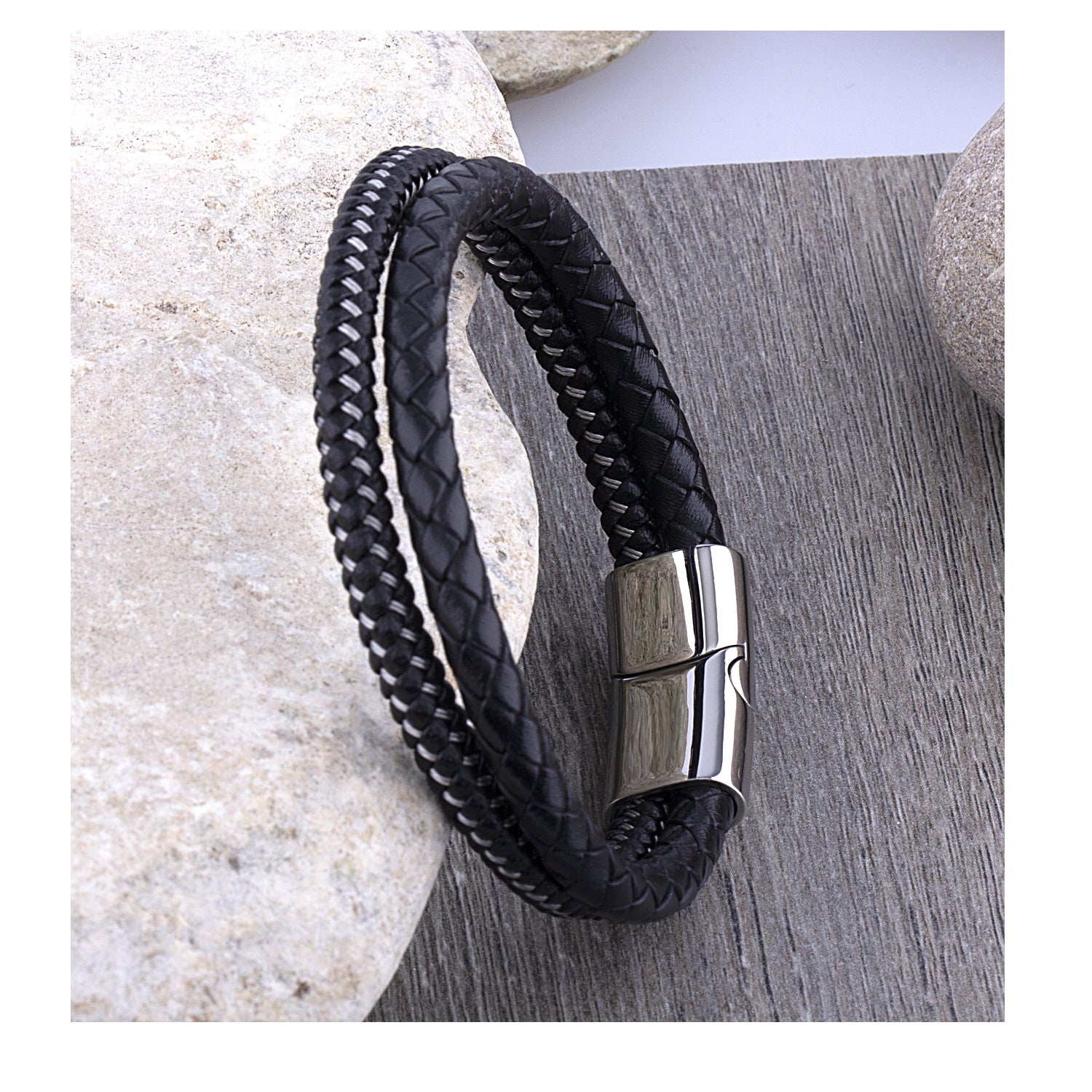 Buy Bodha Men Black Leather Cuff Bracelet - Bracelet for Men 9969663 |  Myntra