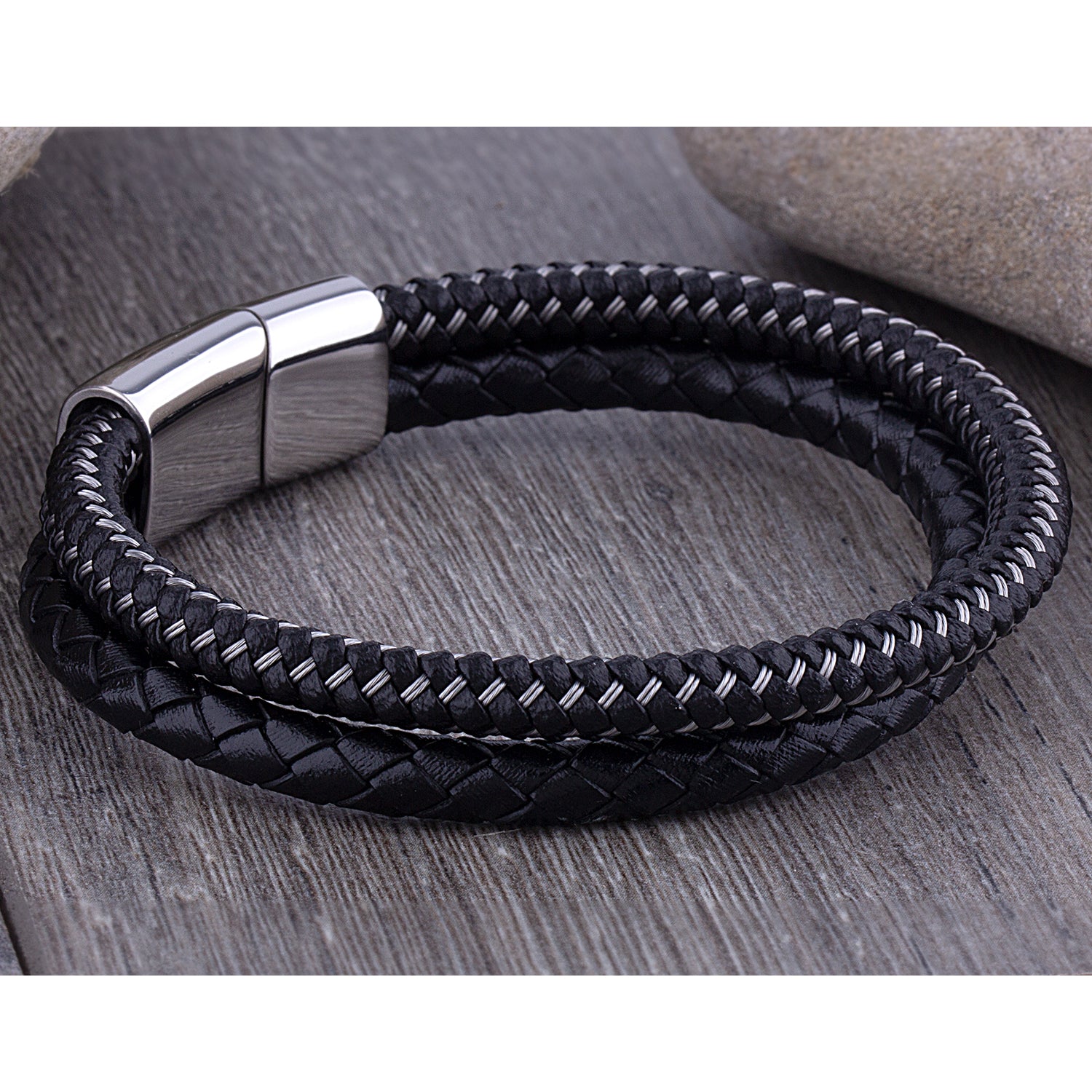 Buy Mens Leather Bracelet With Rose Gold Magnetic Slide Lock Clasp