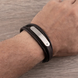 Men's Stainless Steel Dark Brown Engravable Leather Bracelet - SSLB126