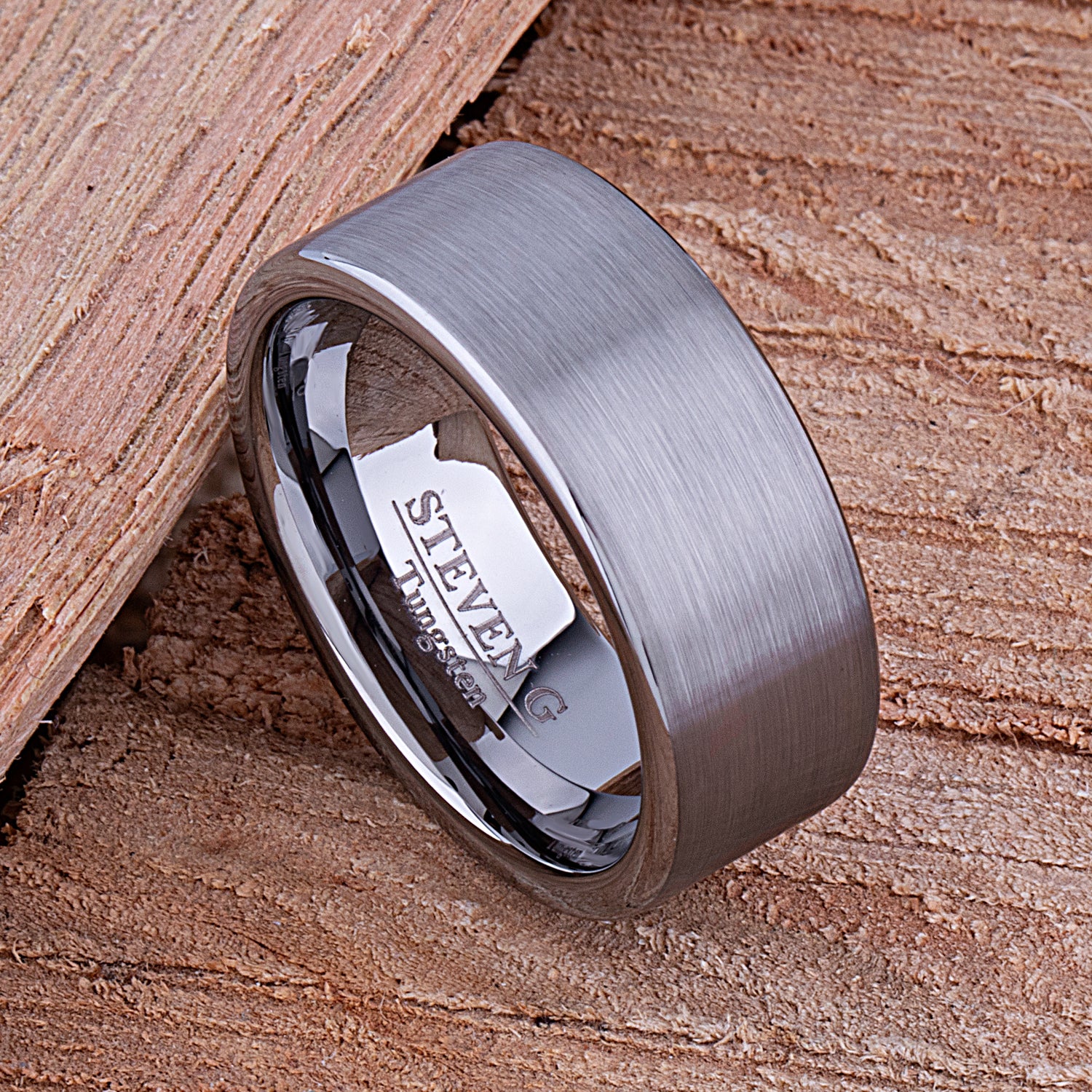 Tungsten Flat Wedding Men's Band with Satin Surface 9mm