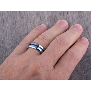Tungsten Ring with Blue Accent 8mm - TCR072 unique blue men’s wedding or engagement band or promise ring