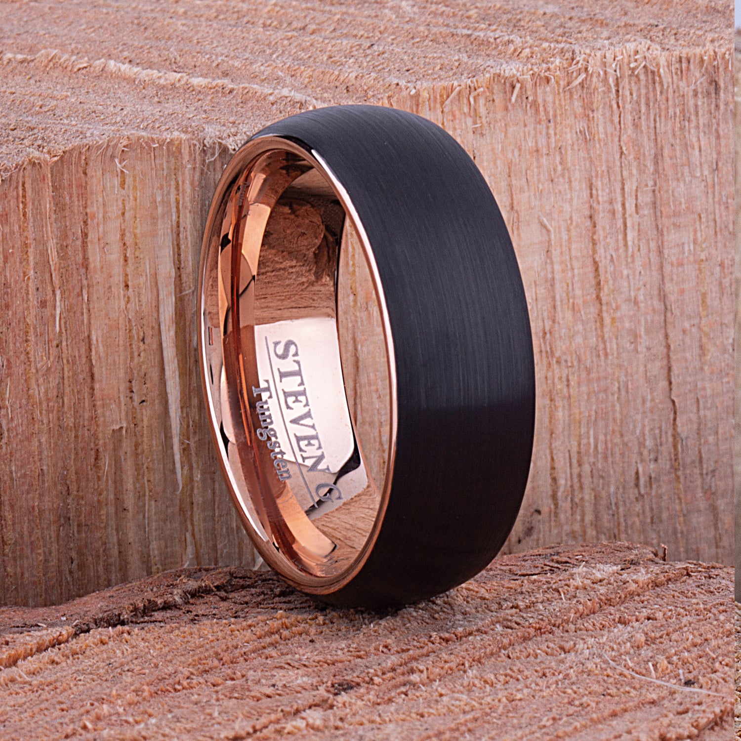 Black and Rose Gold Tungsten Ring - 8mm Width - TCR073