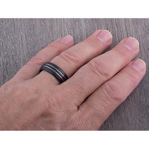 Men's Two Tone Black Tungsten Ring - 8mm Width - TCR074