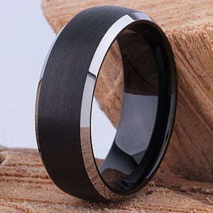 Men's Two-Tone Black Tungsten Ring - 8mm Width - TCR078