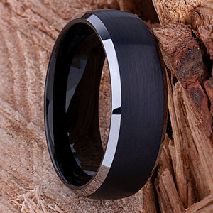 Men's Two-Tone Black Tungsten Ring - 8mm Width - TCR078