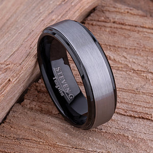 Tungsten Ring with Black Plating 8mm - TCR080 black men’s wedding or engagement band or promise ring for boyfriend