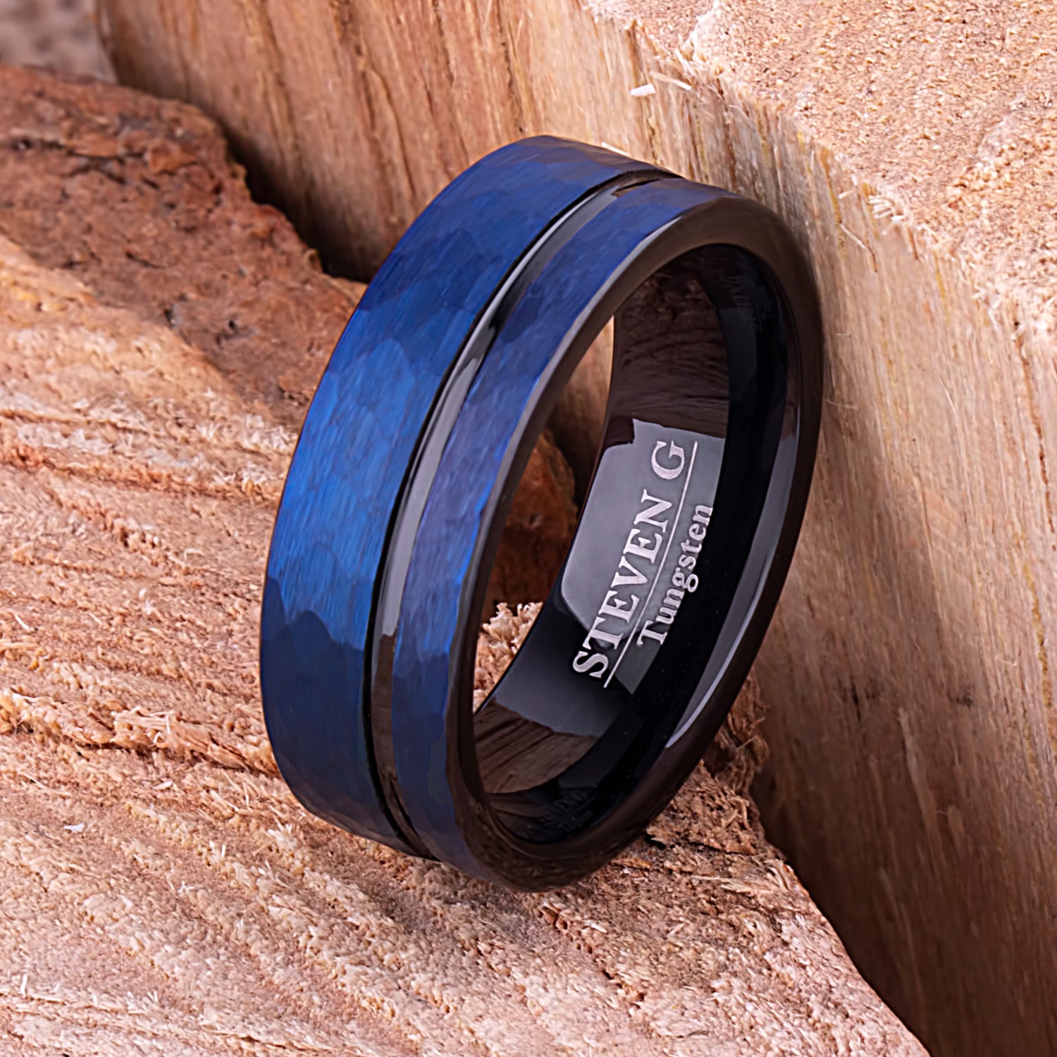 Black and Blue Tungsten Ring 8mm - TCR086 unique black and blue men’s engagement or wedding ring or anniversary band