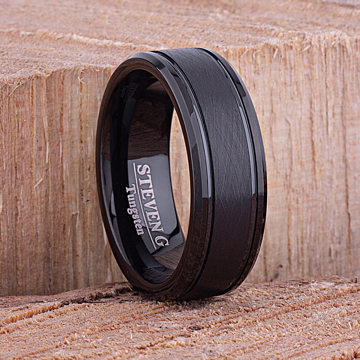 Black Tungsten Band 8mm -TCR095 unique black men’s wedding or engagement band or anniversary ring for him