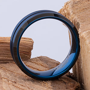 Blue and Black Tungsten Band 8mm - TCR099 unique black and blue men’s engagement or wedding ring or anniversary band