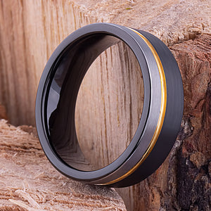 Tungsten Band with Black & Yellow Gold 8mm - TCR101 black and yellow gold men’s wedding or engagement band or promise ring