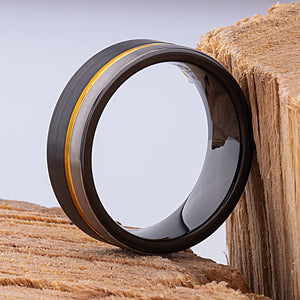 Tungsten Band with Black & Yellow Gold 8mm - TCR101 black and yellow gold men’s wedding or engagement band or promise ring
