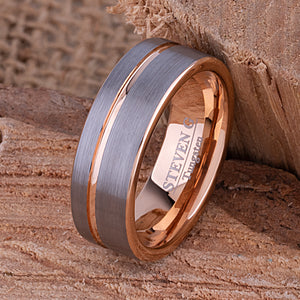 Tungsten Ring with Rose Gold - 8mm Width - TCR109