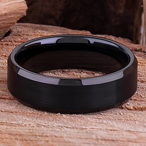Black Tungsten Band 7mm - TCR112 black men’s wedding or engagement band or promise ring for boyfriend