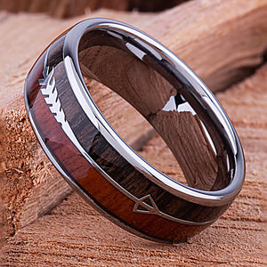 Tungsten Ring with Koa and Black Zebra Wood 8mm - TCR117 wood engagement band or wedding ring or promise band for boyfriend