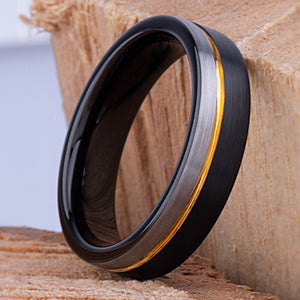 Tungsten Ring Black & Yellow Gold 6mm - TCR120 black & yellow gold engagement band or wedding ring or promise band