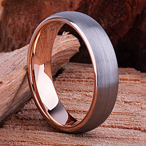 Tungsten Ring with Rose Gold 6mm - TCR124 rose gold engagement band or wedding ring or promise band for boyfriend