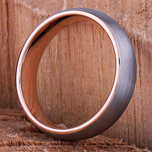 Tungsten Ring with Rose Gold 6mm - TCR124 rose gold engagement band or wedding ring or promise band for boyfriend