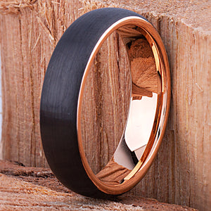 Black and Rose Gold Tungsten Ring 6mm - TCR138 rose gold men’s wedding or engagement band or anniversary ring for him