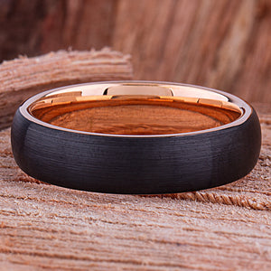 Black and Rose Gold Tungsten Ring 6mm - TCR138 rose gold men’s wedding or engagement band or anniversary ring for him