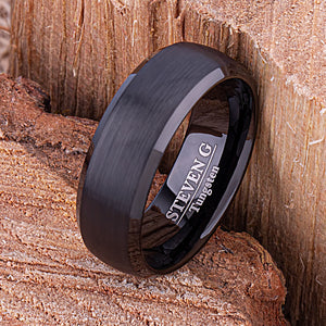 Black Tungsten Ring 8mm - TCR143 black men’s engagement or wedding ring or anniversary band for husband