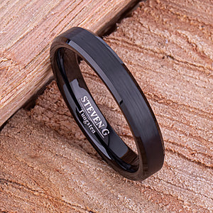 Black Tungsten Ring 4mm - TCR144 black men’s engagement or wedding ring or anniversary band for husband