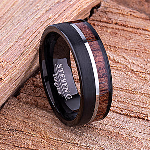 Black Tungsten Ring with Padauk Wood 8mm - TCR145 black and wood men’s wedding or engagement band or promise ring