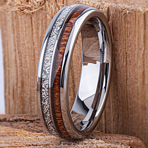 Tungsten with Sapele Wood and Man Made Meteorite 6mm - TCR146 wood & meteorite men’s wedding or engagement band or promise ring
