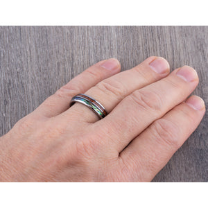 Tungsten Ring with Sapele Wood and Abalone Shell 6mm -  wood & shell men’s wedding or engagement band or anniversary ring
