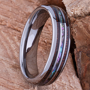 Tungsten Ring with Koa Wood and Abalone Shell 6mm - wood & shell men’s wedding or engagement band or anniversary ring