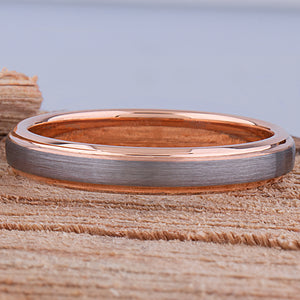 Tungsten Wedding Ring or Engagement Band 4mm with Rose Gold Interior & Brush Finish, Gift For Boy or Girl Friend, Unisex Tungsten Ring