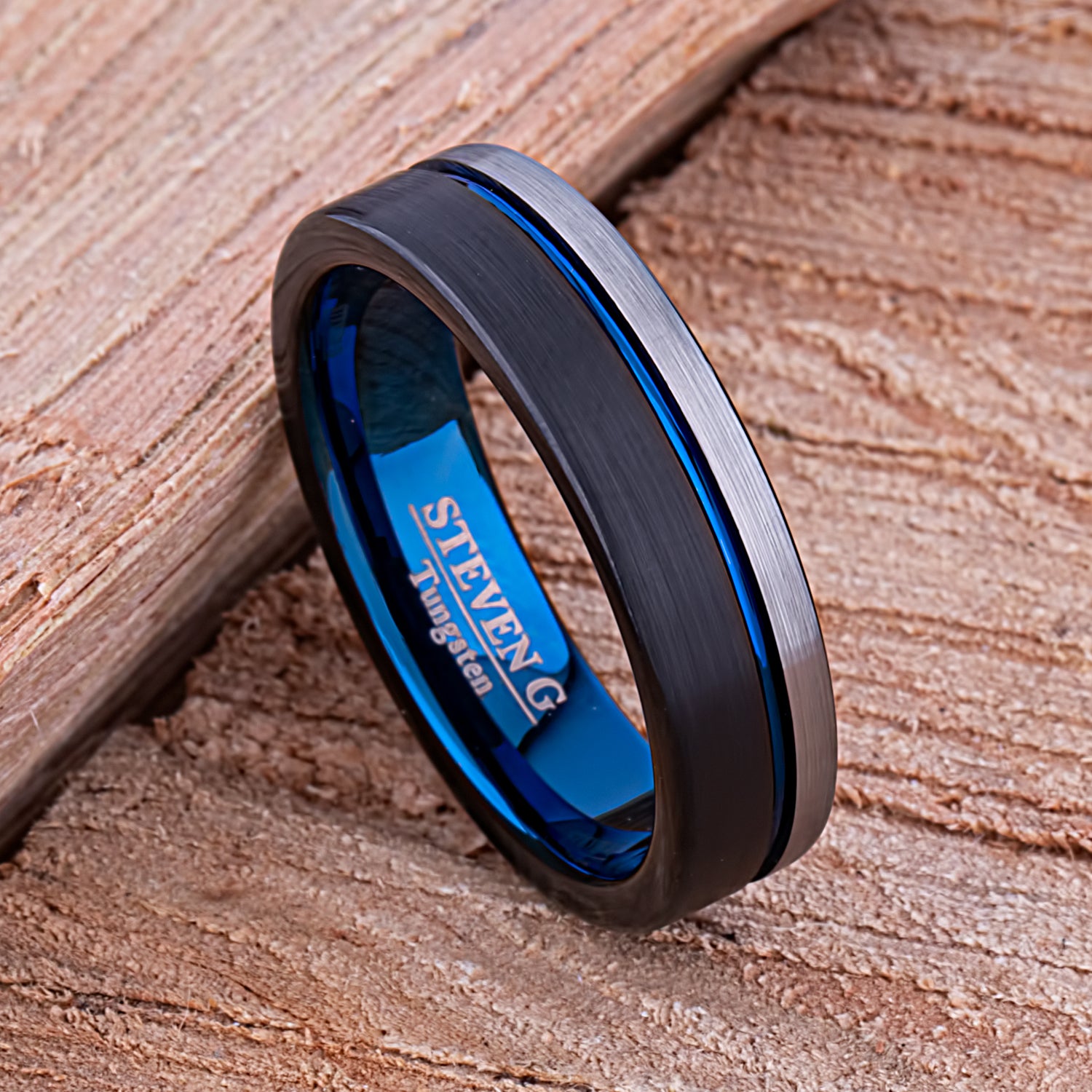 Blue Titanium Steel Ring - Mens Rings