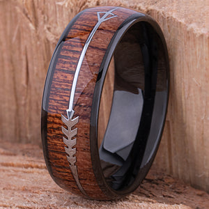 Tungsten Ring with Natural Padauk & Crateva Nurvala Wood Inlay - 8mm Width - TCR153