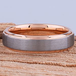 Tungsten Wedding Band or Engagement Ring 6mm with Rose Gold Plating, Promise Ring For Boyfriend or Girlfriend, Unique Unisex Tungsten Ring
