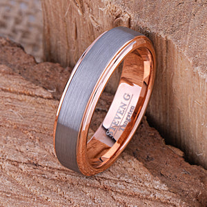 Tungsten Wedding Band or Engagement Ring 6mm with Rose Gold Plating, Promise Ring For Boyfriend or Girlfriend, Unique Unisex Tungsten Ring
