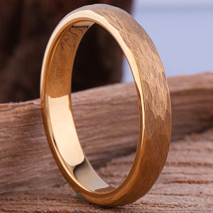 Yellow Gold Hammered Tungsten Men's Or Women's Wedding Band or Engagement Ring 4mm Wide