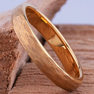 Yellow Gold Hammered Tungsten Men's Or Women's Wedding Band or Engagement Ring 4mm Wide