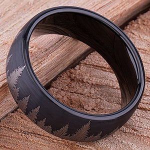 Tungsten Forest Style Men's Wedding Ring or Engagement Band 8mm Wide with Light Brushed Black Exterior