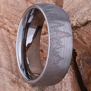 Forest Tungsten Ring for Wedding Band or Mans Engagement Ring 8mm Wide, Mens Promise Ring or Anniversary Band For Him, Tree Tungsten Ring