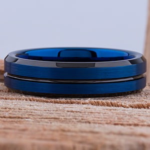 Tungsten Carbide Men's Wedding Ring or Man's Engagement Band 6mm Wide with Blue and Black Plating